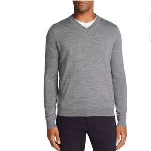 TURNBURY | Grey 100% Extra Fine Merino Wool Long Sleeve V-Neck Sweater size XL